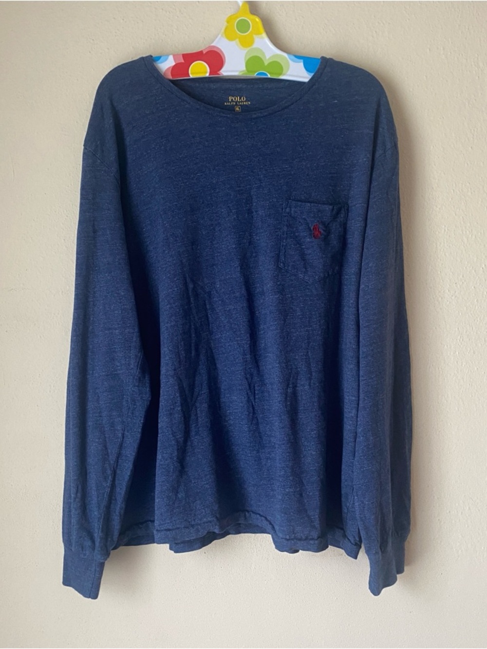Ralph Lauren Polo Men’s Heather-navy Long Sleeve T-Shirt with Front Pocket
